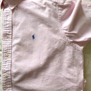 POLO- Ralph Lauren- XXL- Pink/white seersucker short sleeve shirt